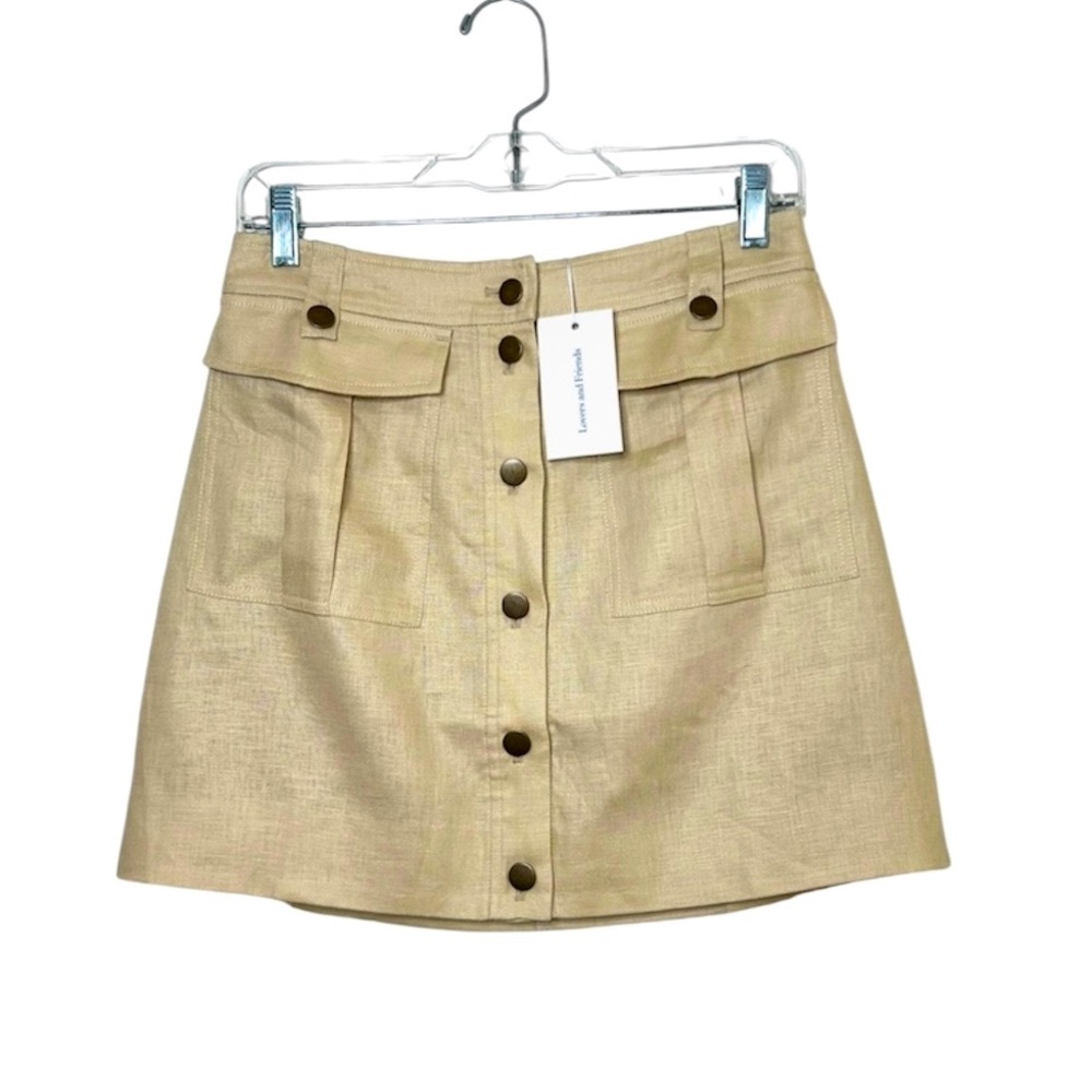 Lovers + Friends Linen Military Style Mini Skirt Utility Cargo CreamTan Size S